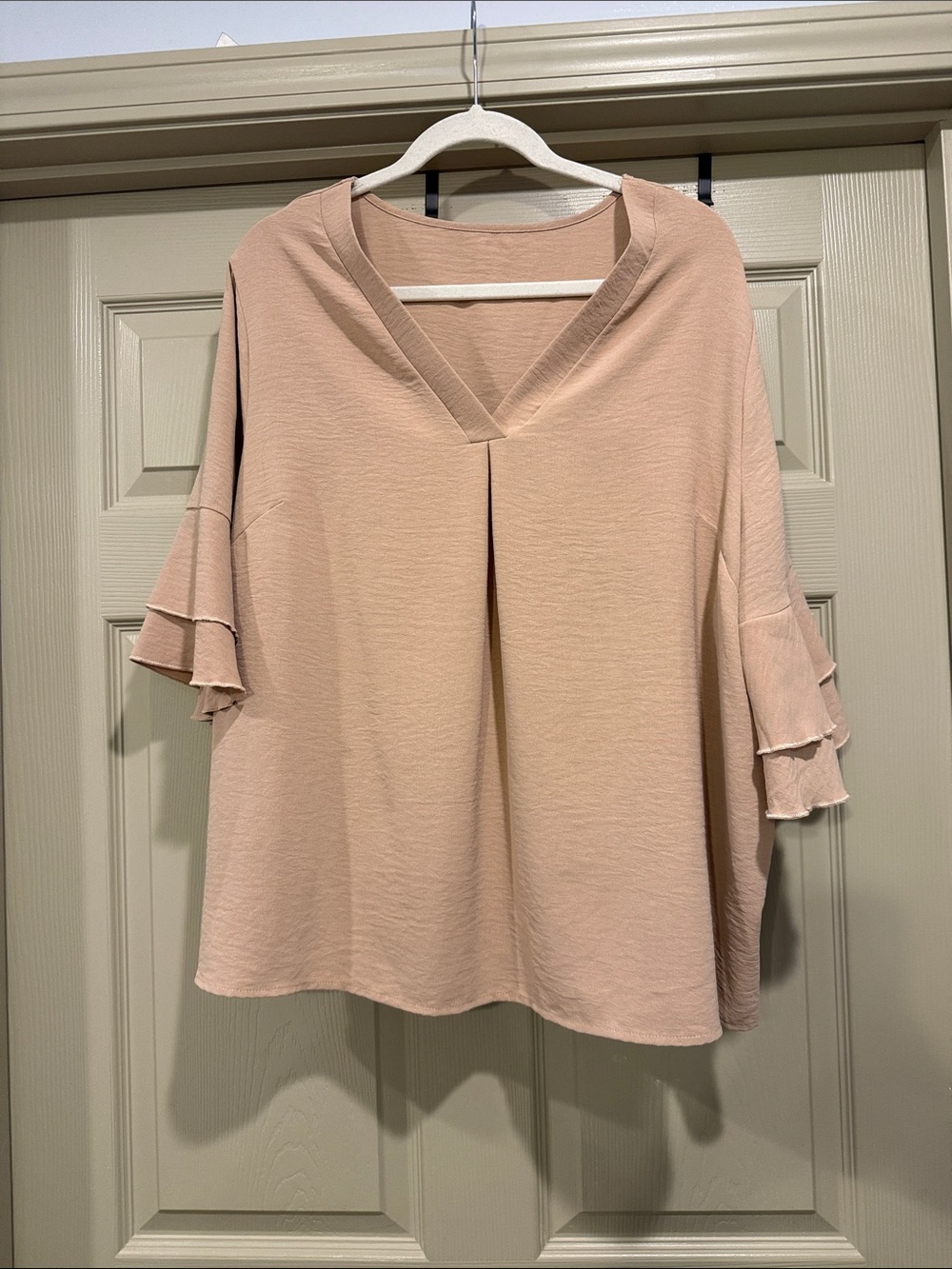 SHEIN Blush V-Neck Ruffle Sleeve Blouse